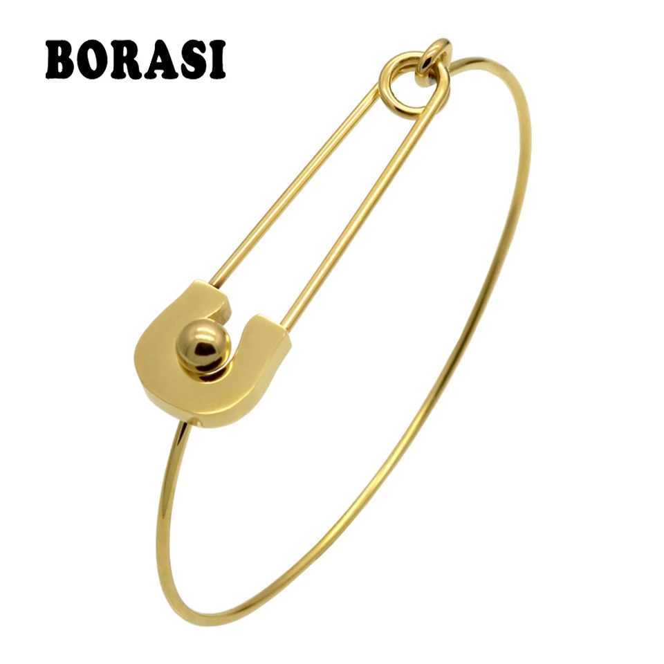 Personality Vintage Simple Stainless Steel Metal Plain Nautical Pin Wire Bangle Thin Gold Color Bracelet For Birthday GiftC250411