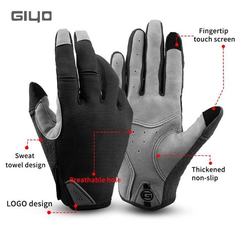 GIYO Wear-resistant Cycling Gloves Touch-Screen Lycra Breathable Anti-Slip Full Finger Gloves Sport Mittens Tactical Bike GlovesC250412