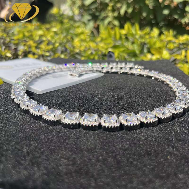 Fashion Jewelry GRA Certified 925 Sterling Silver 12mm White Vvs Iced Out Moissanite Sugar Tennis Chain Necklace for Man