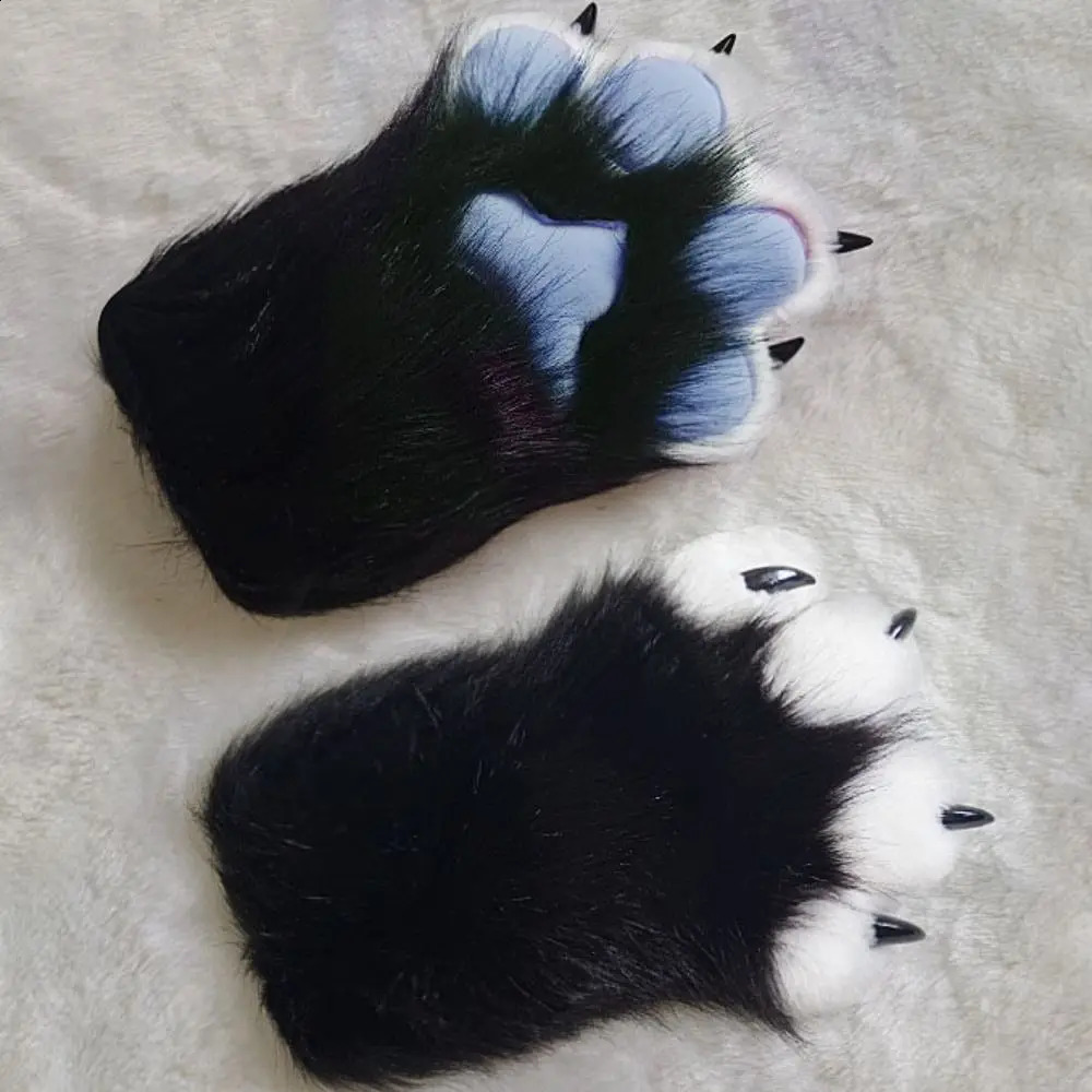Fashion Cartoon Cosplay Costume Gloves Furry Squeaky Kig Plush Cat Paw Gloves Fursuit Kigurumi Thicken Cat Claw Mittens Party 250408