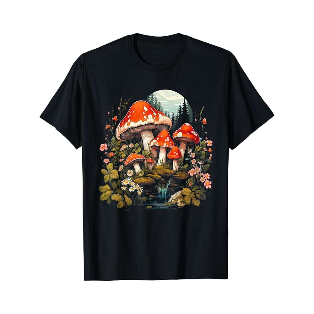 Designer T shirt Flower Boho Mushroom Wildflowers Fungi Mushrooms Boho Hippie ,100% cotton, short sleeve , Wrinkle resistant, Casual, comfortable fit 