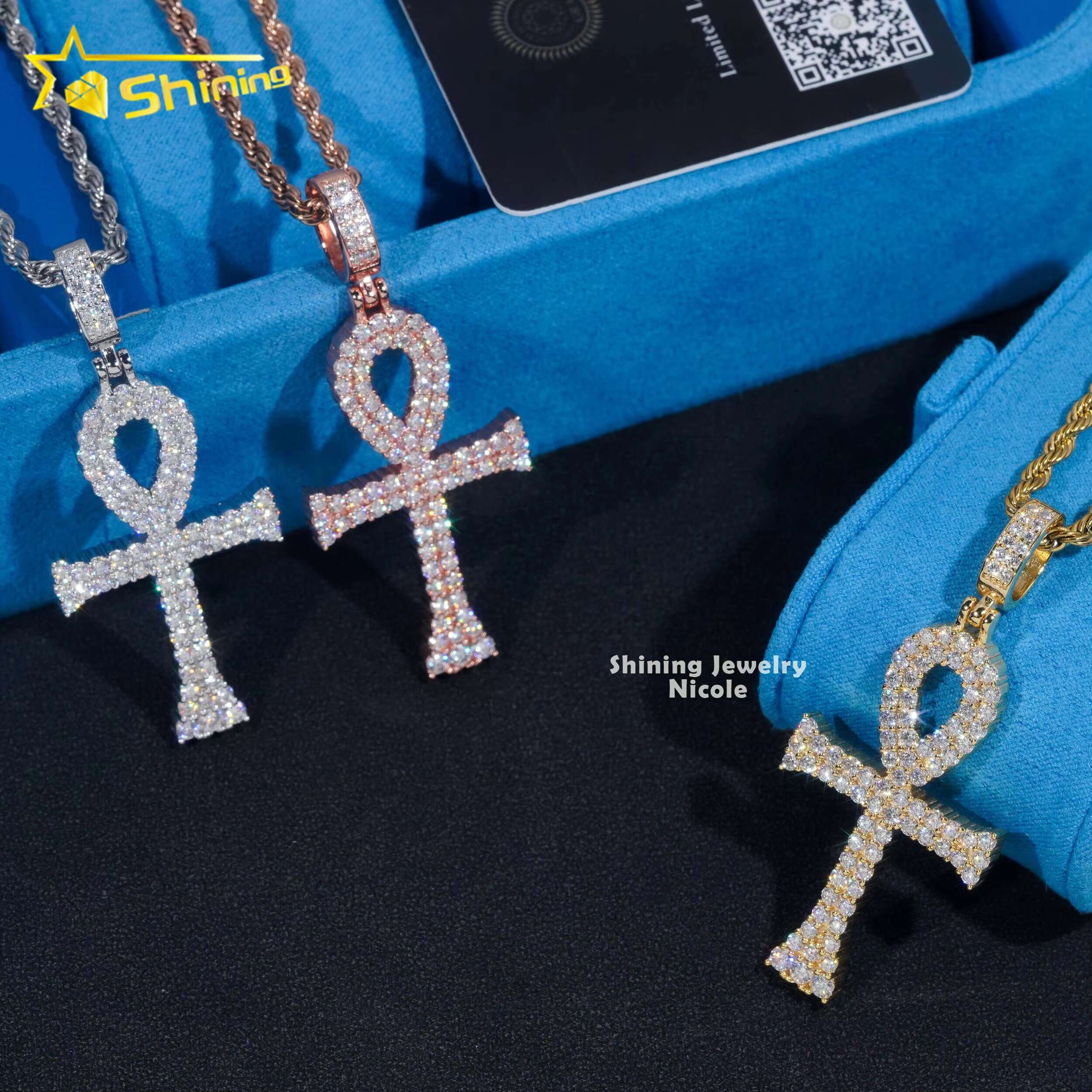 Shining Jewelry 925 Sterling Silver Hip Hop Allah Cross Mens Moissanite Diamond Pendant for Necklace