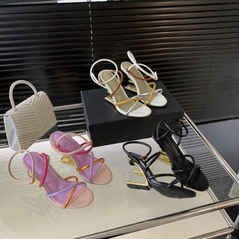 2025 New Product Star Same Style~Irregular Women's Shoes Colorful Cross Belt Color Matching Temperament High Heel Sandals for Women