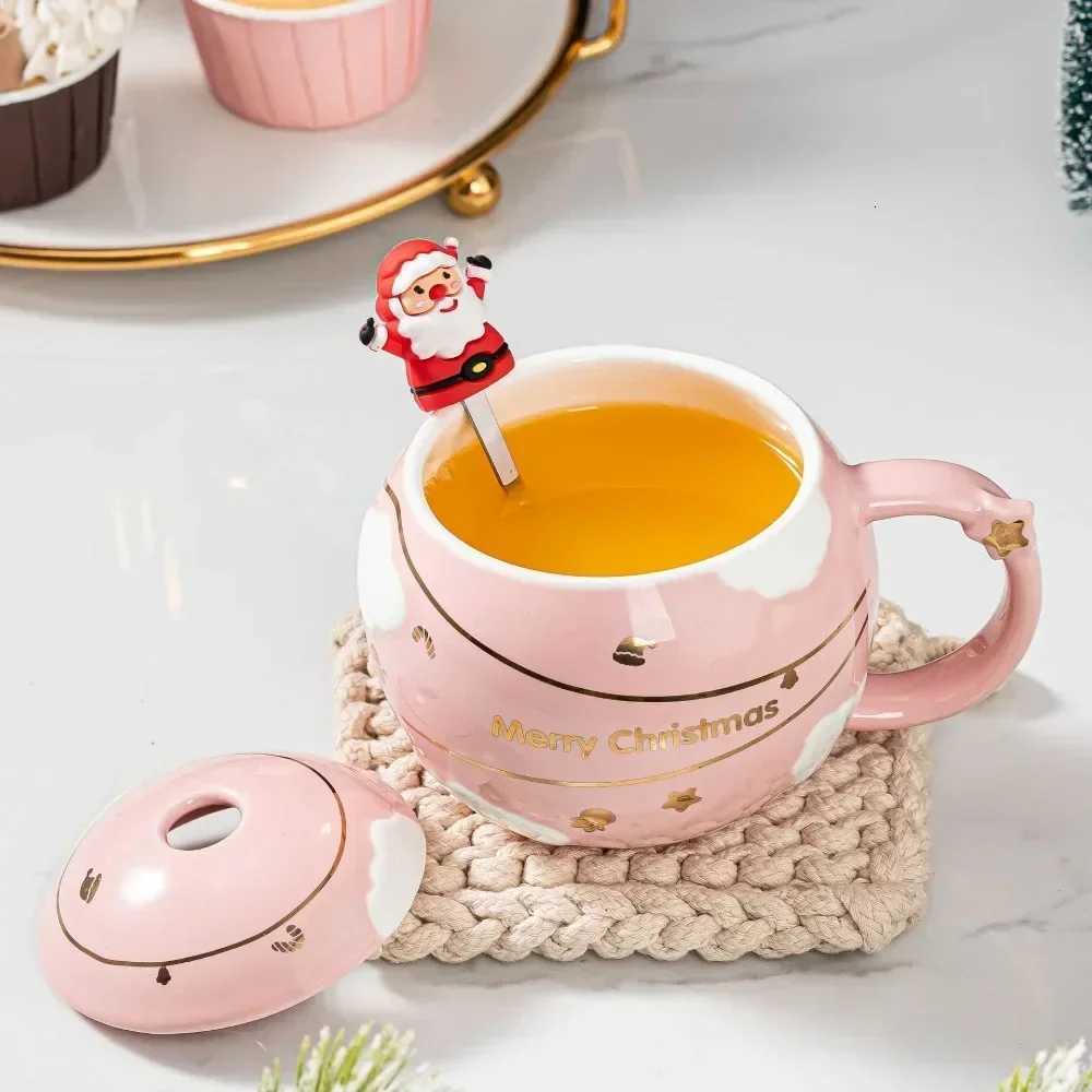Christmas Ceramic Mug with Lid Coffee Milk Tea Breakfast Cartoon Christmas Birthday Gift Friend Family Creativ Home Office Drinking 400ml Y251112