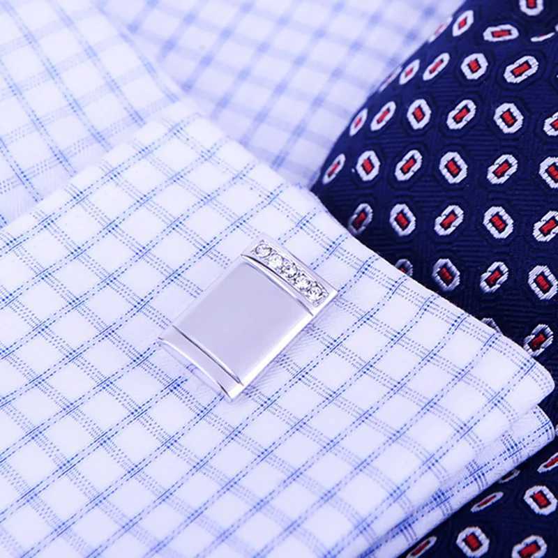 Simple rectangular crystal mens cufflinks French shirt blank buttons Business metal copper brass beauty jewelry giftsT250412