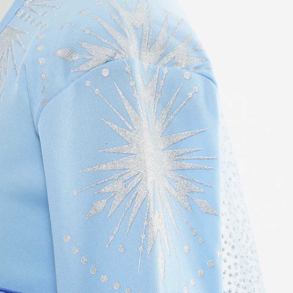 Disney Elsa Girls Birthday Party Dress Blue Long Sleeve Carnival Dress Childrens Princess DressXJ250411