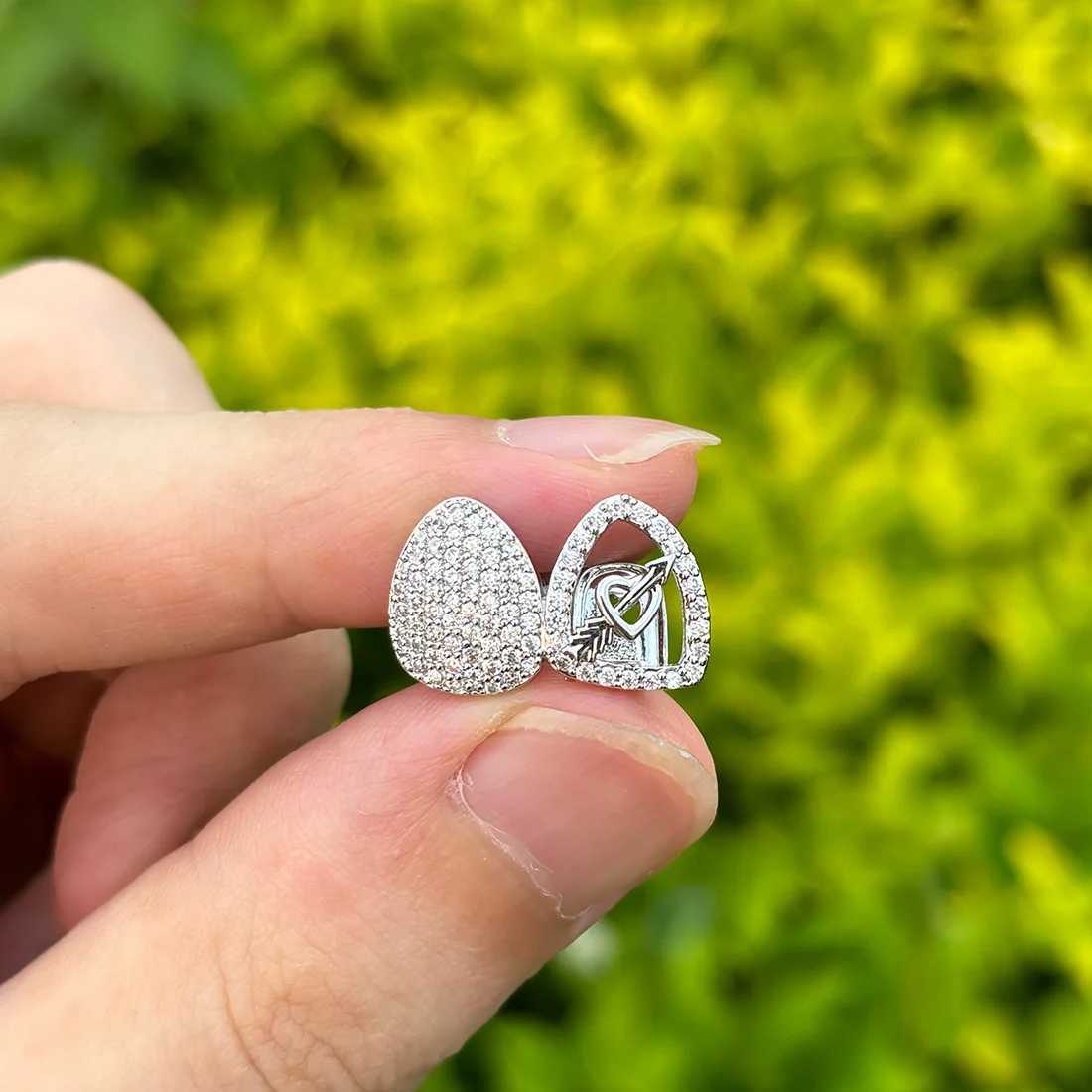 Rachelz Fashion Double Hollow CZ Stone Heart Grillz Hip Hop 14K Gold Plated Cubic Zircon Tooth Cap W250412
