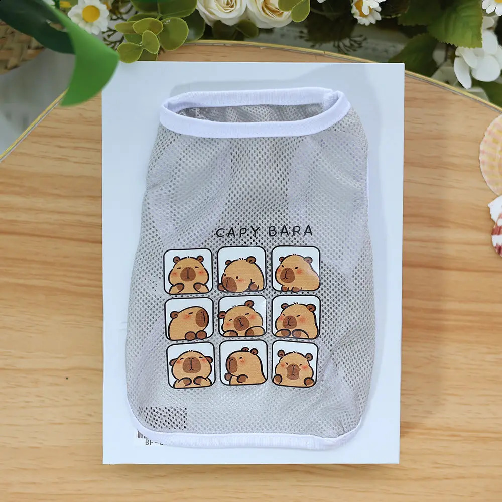 Kapi Cat and Dog Summer Mesh Breathable Pet Thin Tank Top Cartoon Printed Clothes Bomei Gold Haired Large Dog 250407