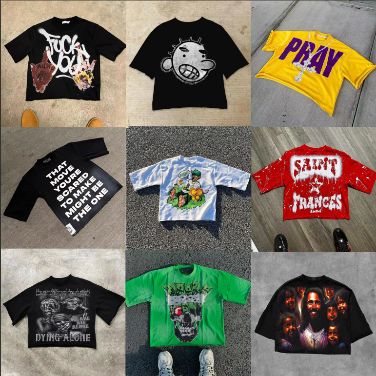 Designer T Shirt Y2k Shirts Mid Long Sleeve Mens Womens Punk Hip Hop Graffiti Style Graphic Tee Oversized Harajuku Loose Short Sleeved size S-3XL