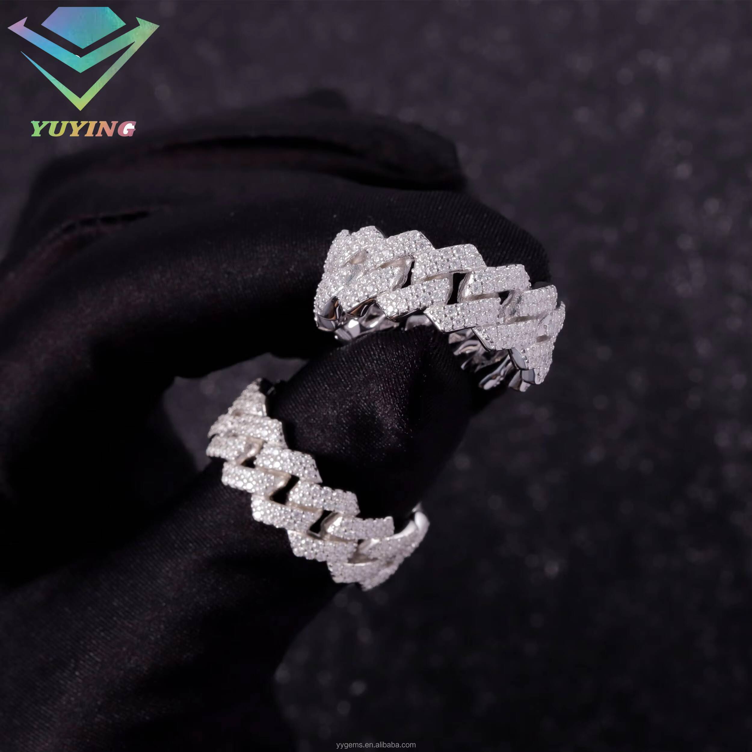 Yu Ying 2rows Moissanite Rings Hip Hop Jewelry 925 Silver Gold Plated Fashion Jewelry Rings Factory Price Men Cuban Rings