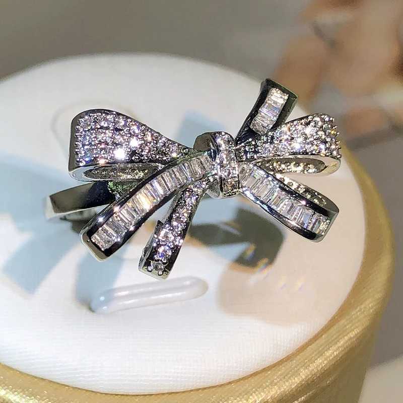 925 sterling silver high-quality bow zircon ring womens fashion party Birtay jewelry ringXJ250412