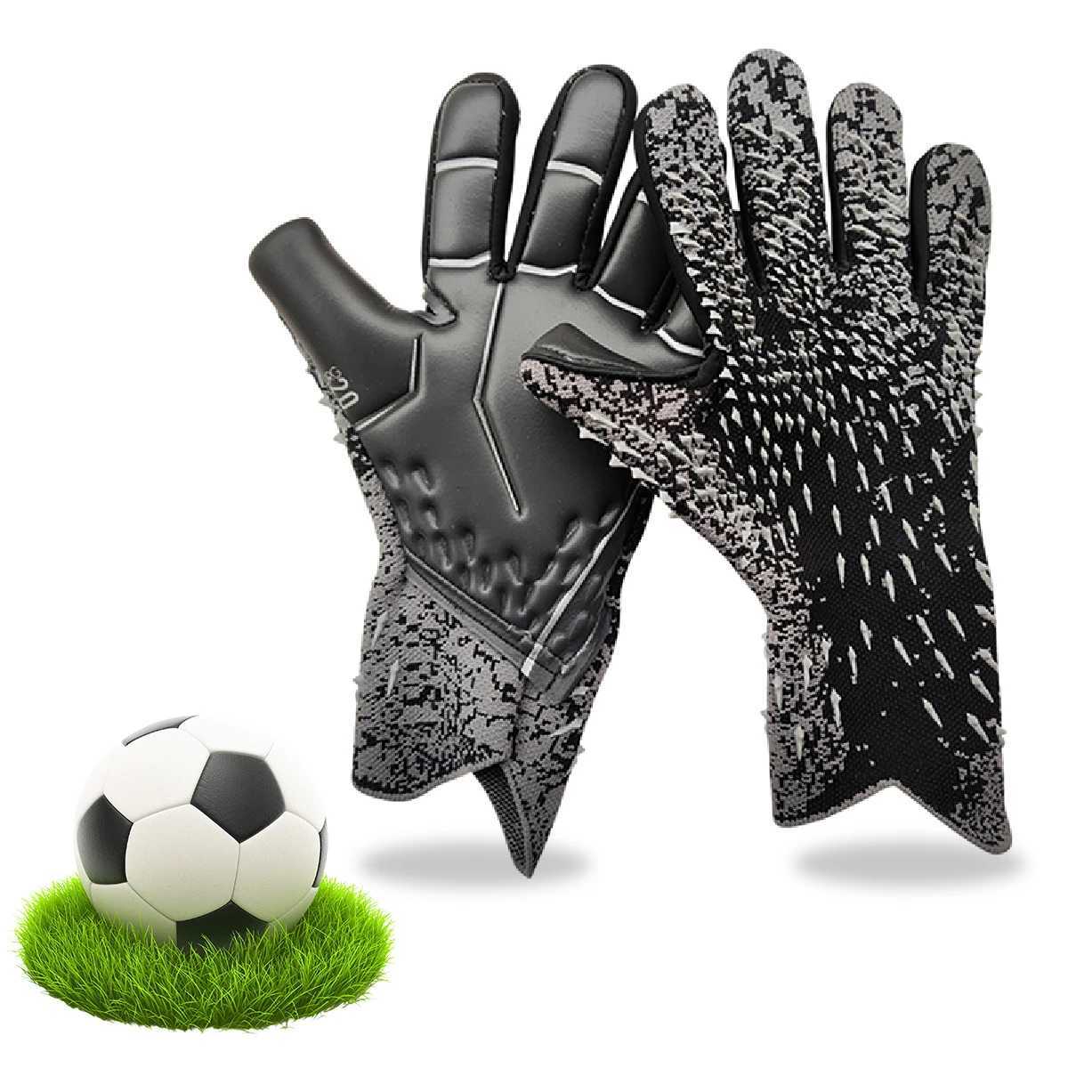 Super grip goalkeeper gloves PU anti slip latex palm and rubber spinning hand design make it the best football company.XJ250412