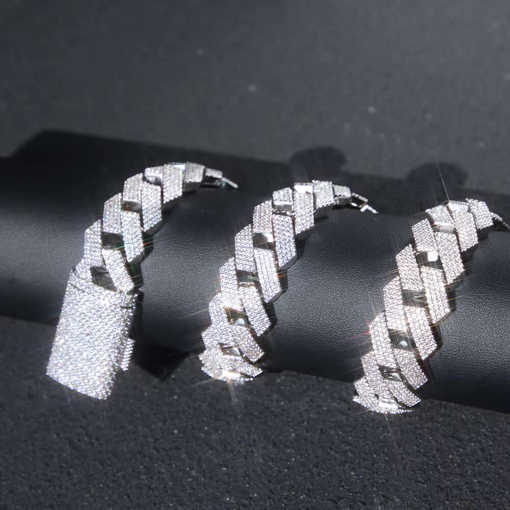Solid Silver Heavy Weight Cuban Chain 20mm Wide Iced Out VVS Moissanite Diamond Chain Link for Mens Jewelry Daily Life