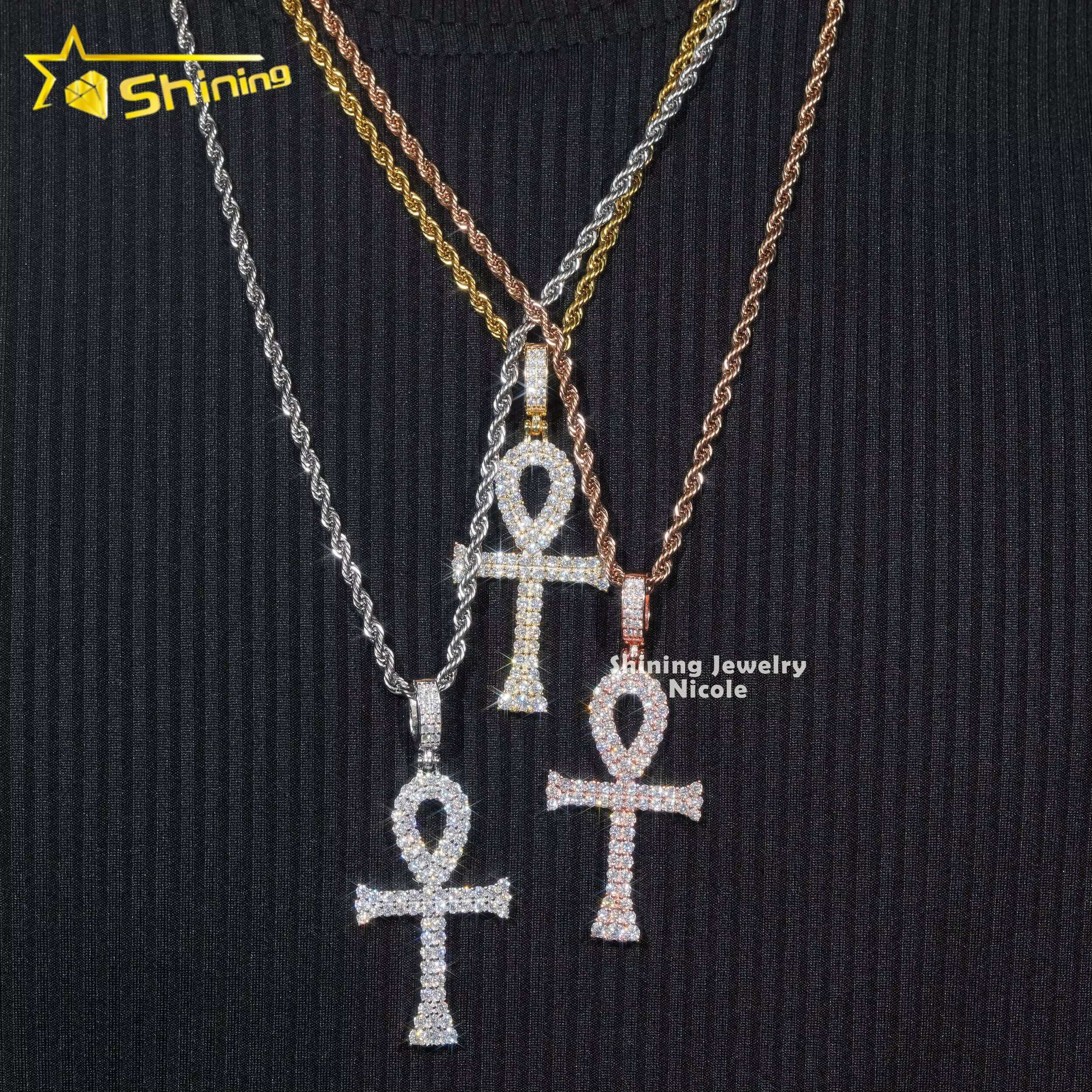 Shining Jewelry 925 Sterling Silver Hip Hop Allah Cross Mens Moissanite Diamond Pendant for Necklace
