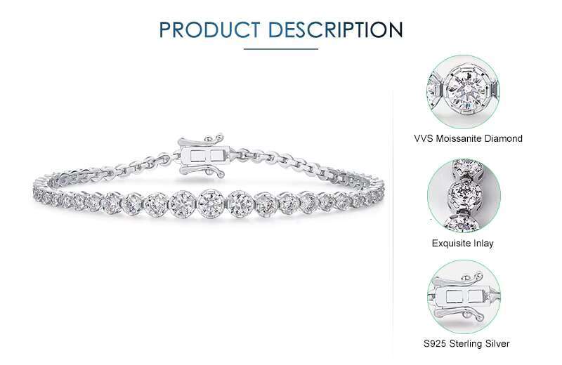 Custom 925 Silver 2 3 4 Mm Iced Out Vvs Gra Certified Lab Grown Diamond Moissanite Bracelet Tennis Chain Men Women Fine Jewelry