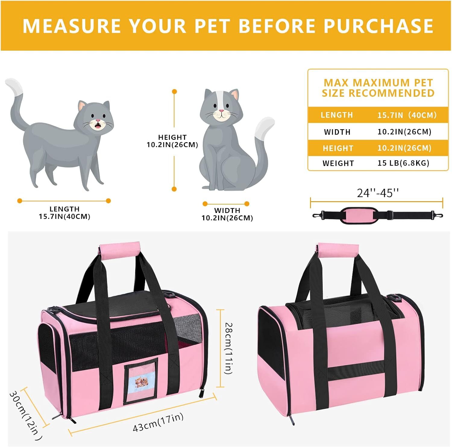 seclato cat backpack pet transport bag approved by airline for small and medium sized cats weighing less than 15 pounds foldable soft face tsa approve