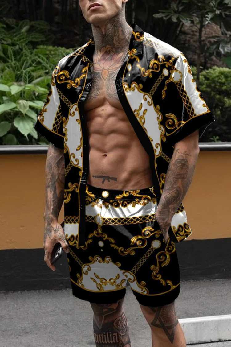 Mens fashion set Hawaii casual party 3D printed shirt+shorts 2-piece casual oversized beach shirt set street clothingXJ250412