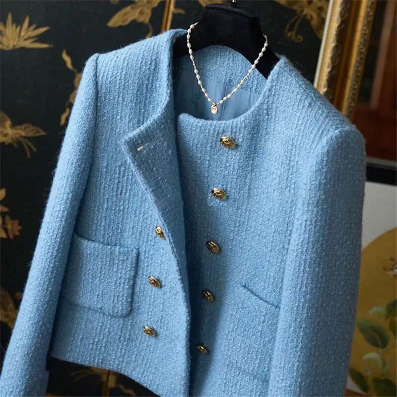 Designer Clothes Early Autumn New Slimming Tweed Style Socialite Women's European Vintage Fashion Crew Neck Short Jacket