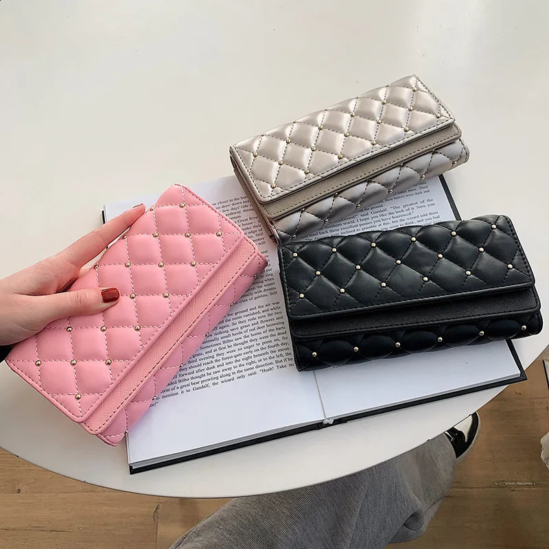 Fashionable Studded Womens Wallet Solid Color Solid Color Large Capacity Diamond Mesh Wallet 250411