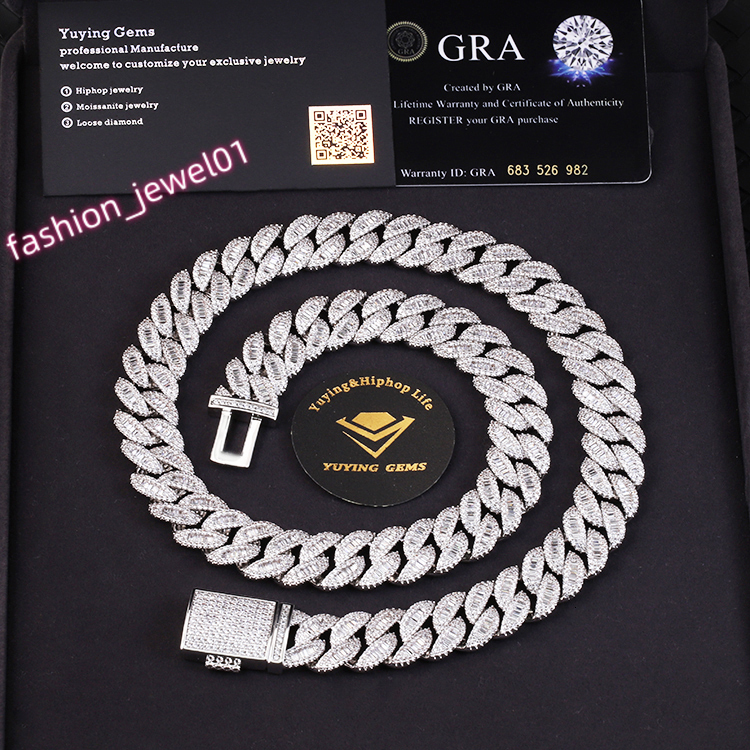 Hot Sale High End Cuban Product 15mm Wide Trapezoid baguette Vvs Moissnite S925 Cuban Link Chain