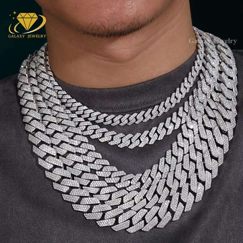 Fine Jewelry Iced Out Moissanite Chains 925 Silver 6mm-20mm Pass Diamond Tester Mens Bracelet Necklace Prong Cuban Link Chain