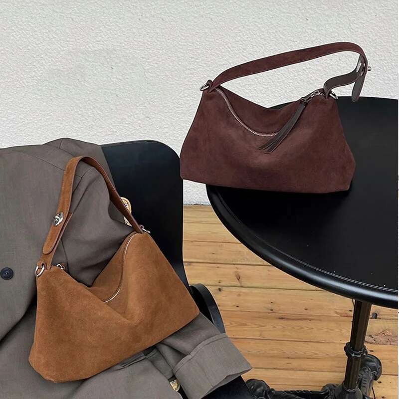 Designer Bag Wholesale Women Suede Female Retro Frosted Cowhide Split Leather Armpit Shoulder Bag Lady Handbag Trendy Crossbody Messenger