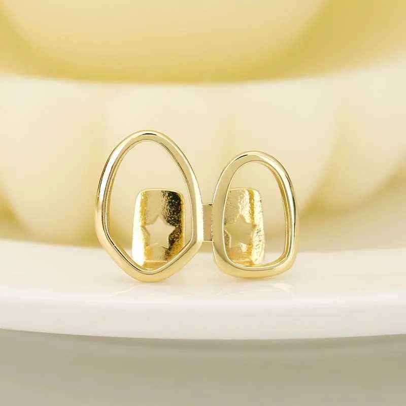 Stainless steel double hollow tooth cap suitable for women punk hip-hop gold geometric smoothness star shaped teeth Grilz couple jewelry W250412