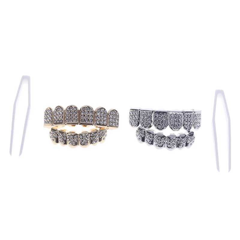 6 Teeth Grillz Hip Hop Clown Diamond Top Bottom Tooth Hat Grillz Party Jewelry W250412