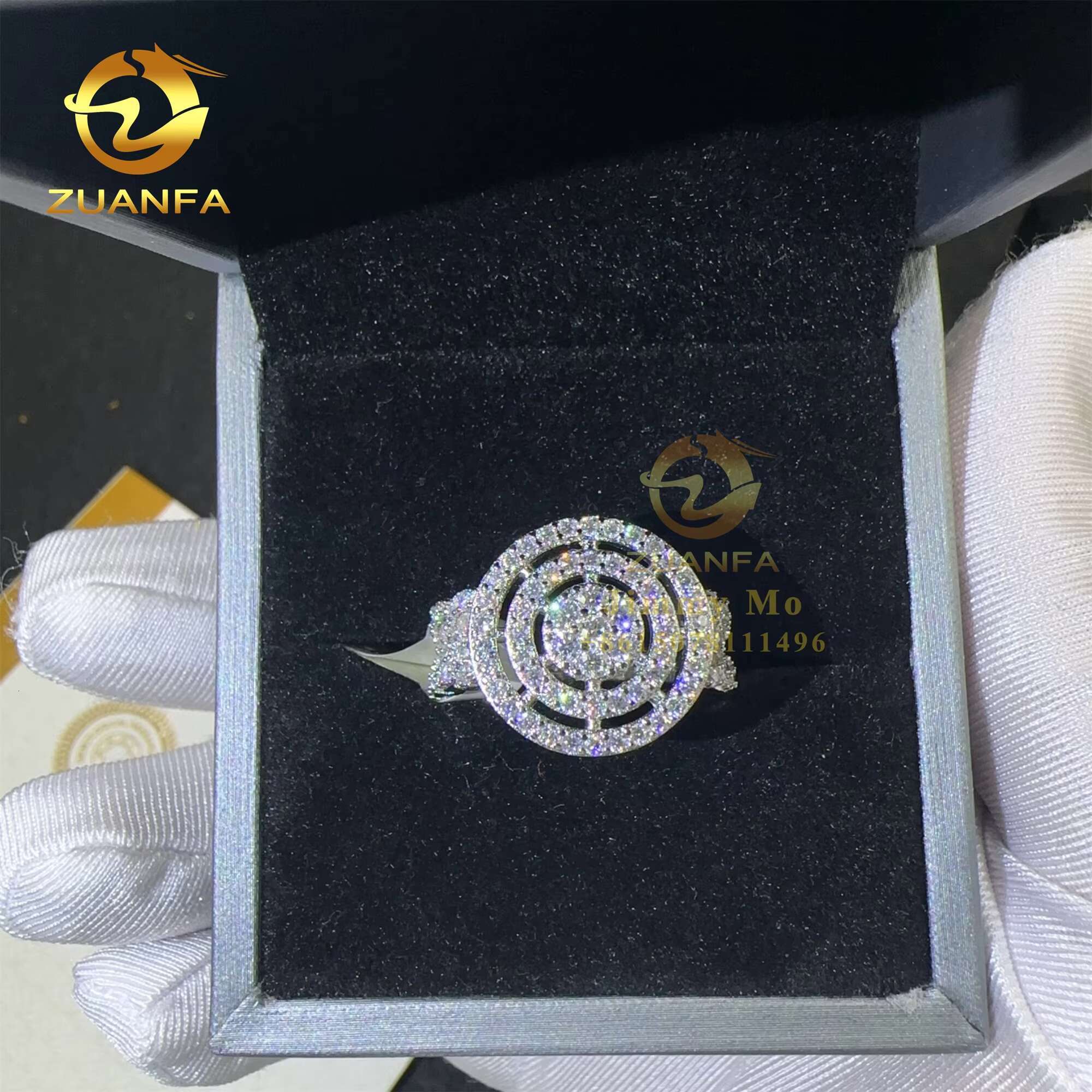 Factory Price Drop Shipping Pass Diamond Tster GRA Certificate 925 Sterling Silver Moissanite Diamond Hip Hop Iced Out Ring