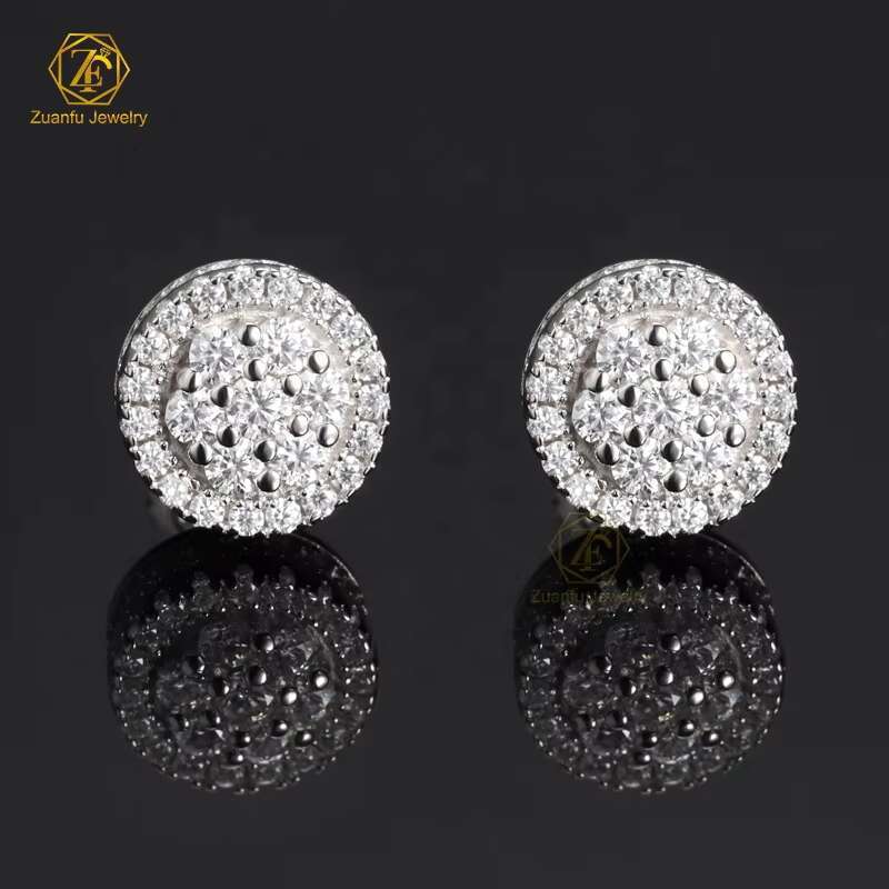 2023 Fashion Jewelry Wholesale Custom High Quality VVS Moissanite Diamond Gold Plated Solid Silver Stud Hoop Earrings Unisex