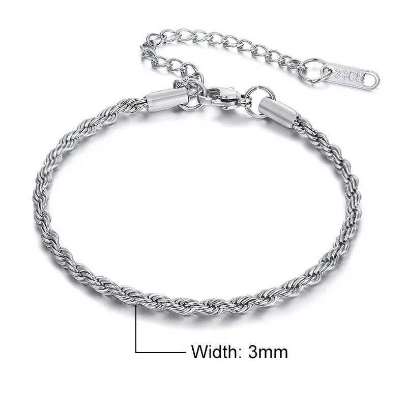 Stainless Steel Bracelet For Men Women Braided 16cm Rope Chain with 5cm Extender Adjustable Jewelry Gold Color Silver ColorC250411