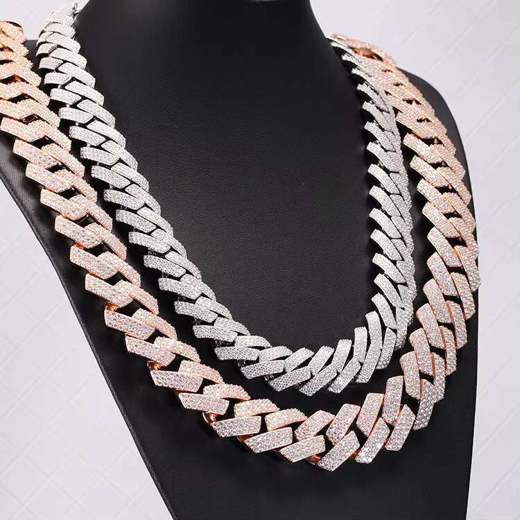 3 Rows 15mm 20mm Diamond Hip Hop Cuban Link Chain VVS Moissanite 925 Sterling Silver Gold Plate Fine Jewelry Necklaces Bracelets