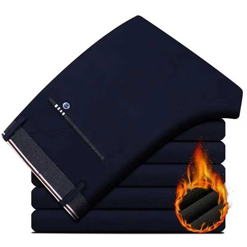 Mens elastic straight pants business casual pants mens formal mens pants solid color black BLUE Plus size 38 40 W250411