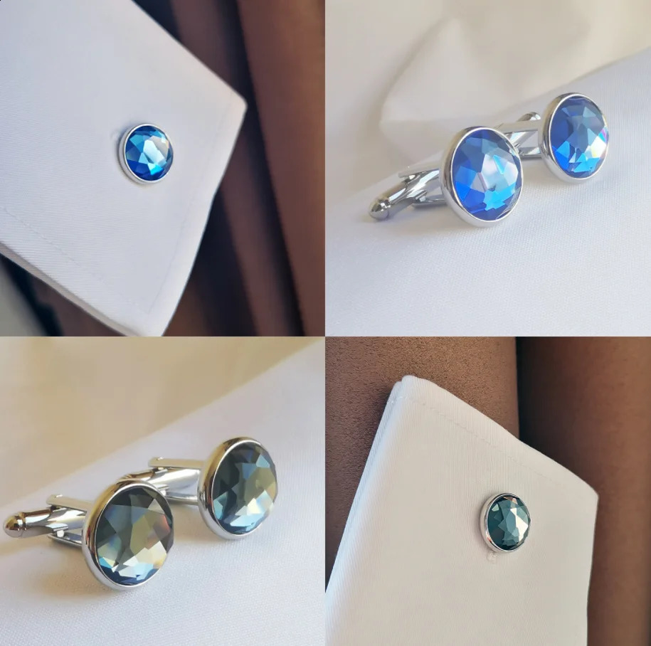 10 pairs/batch Brilliant Cut Rhinestone cufflinks Royal Blue/Grey Crystal cufflinks Mens Jewelry Accessories Wholesale 250409