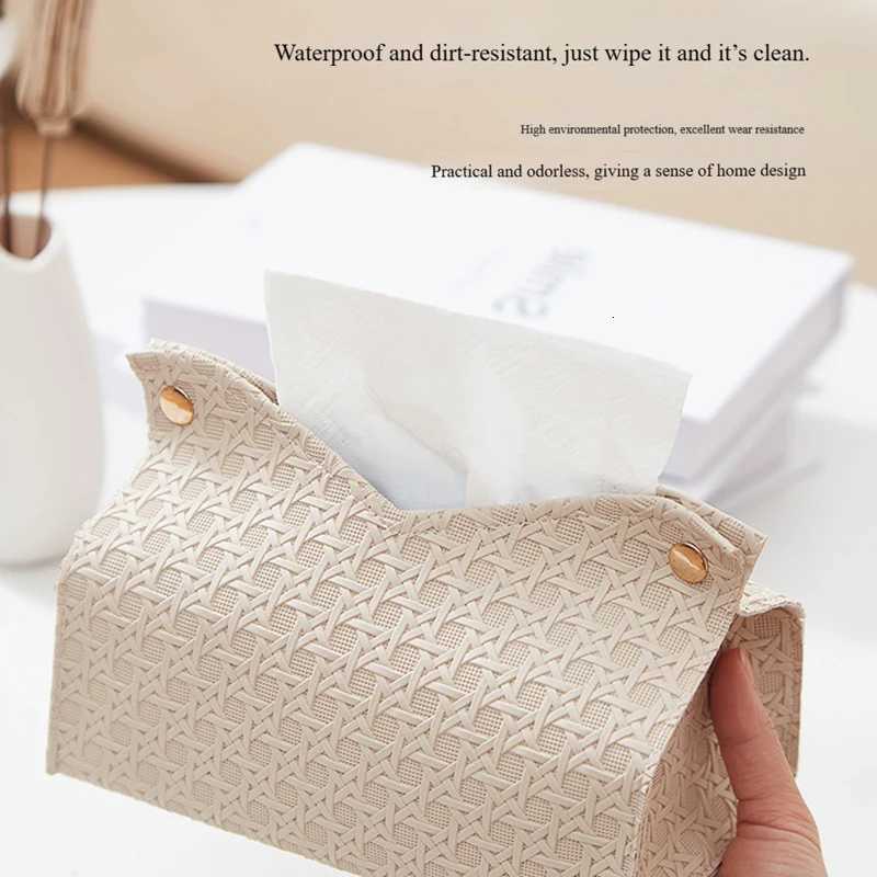 Portable tissue bag PU leather fashion color matching coffee house desktop napkin box solid color simple tissue bag Y251112