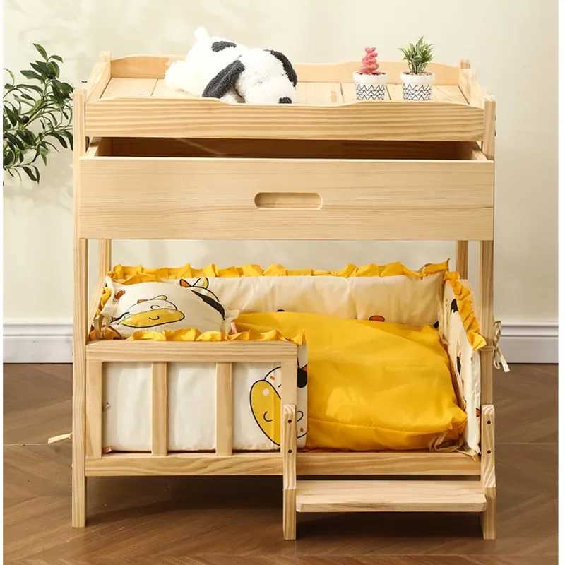 2-story solid wood princess pet bed universal cat and dog bed breathable pet shelter cat and dog climbing ladder X250412