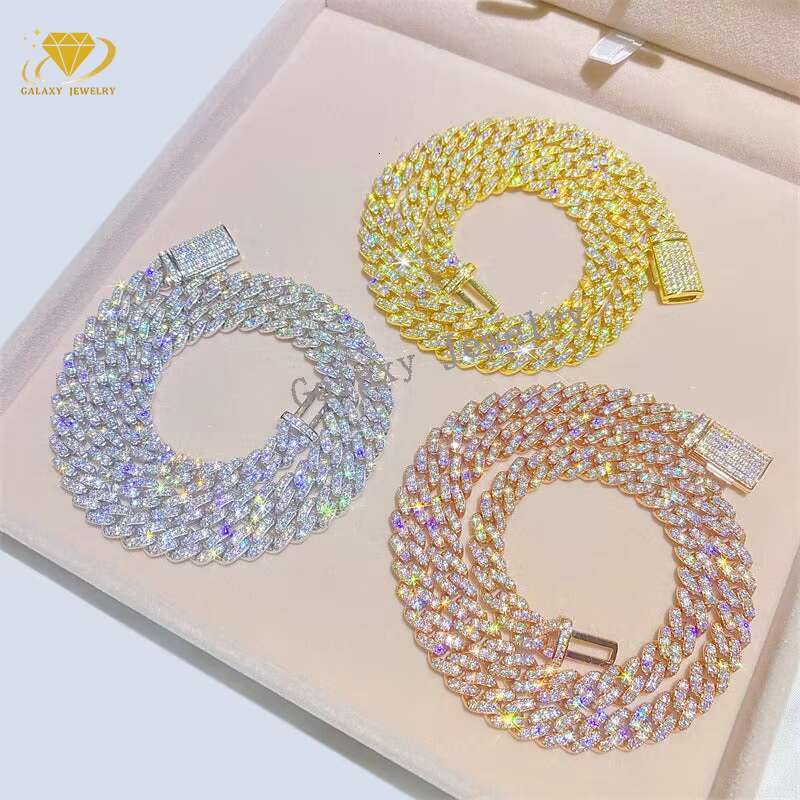 Hot Sale Luxury Women Iced Out Jewelry 925 Silver Rose Gold Plated 8mm Cuban Link Chain Moissanite Diamond Cuban Bracelet