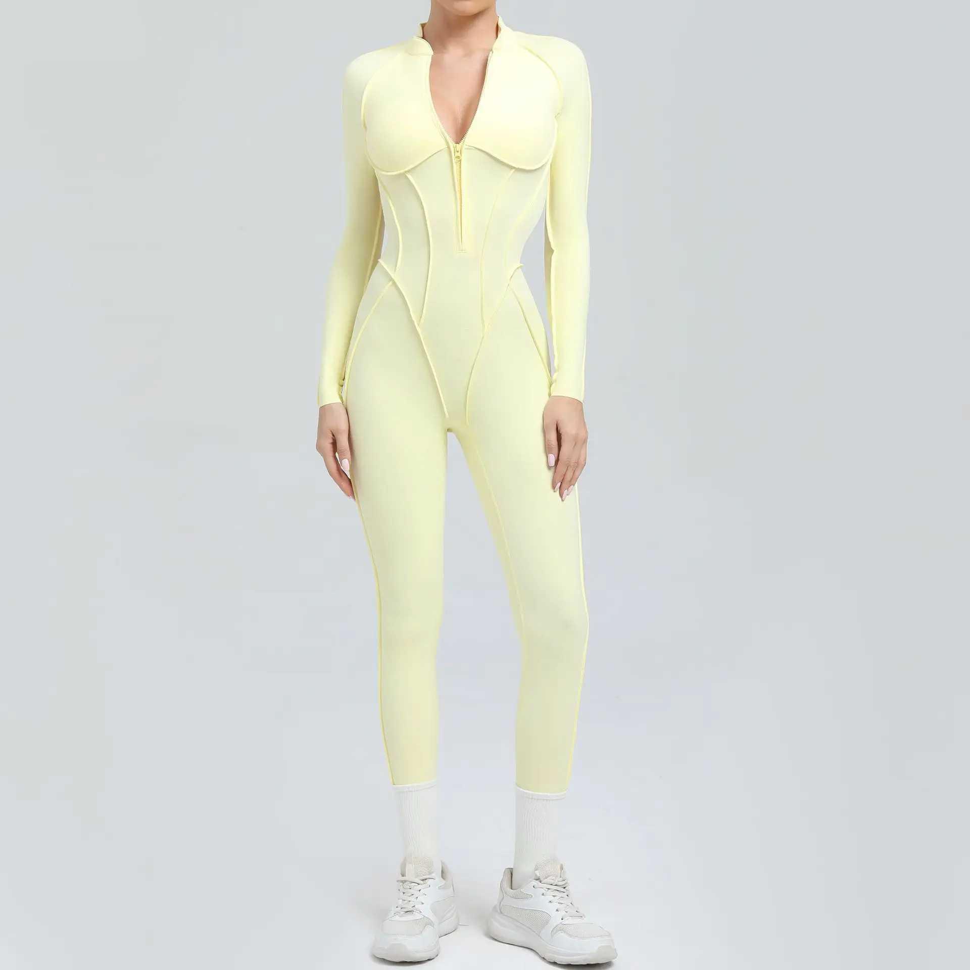 Seamless Yoga Jumpsuits Sports Fitness Peach Hip Half-open Zipper Tight Backless One-piece Workout Gym Tracksuits for Women J251112