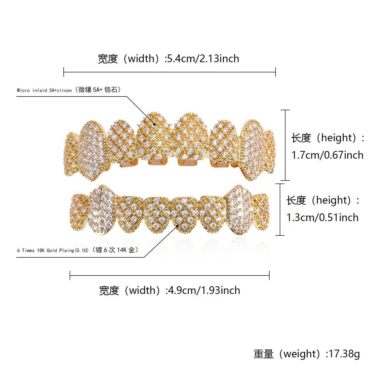 YONGX Hip Hop Ice CZ Stone Teeth Hat Womens Stand Punk 8/8 Shining Zirconia Stone Teeth Grill Jewelry Role Playing Fans W250412