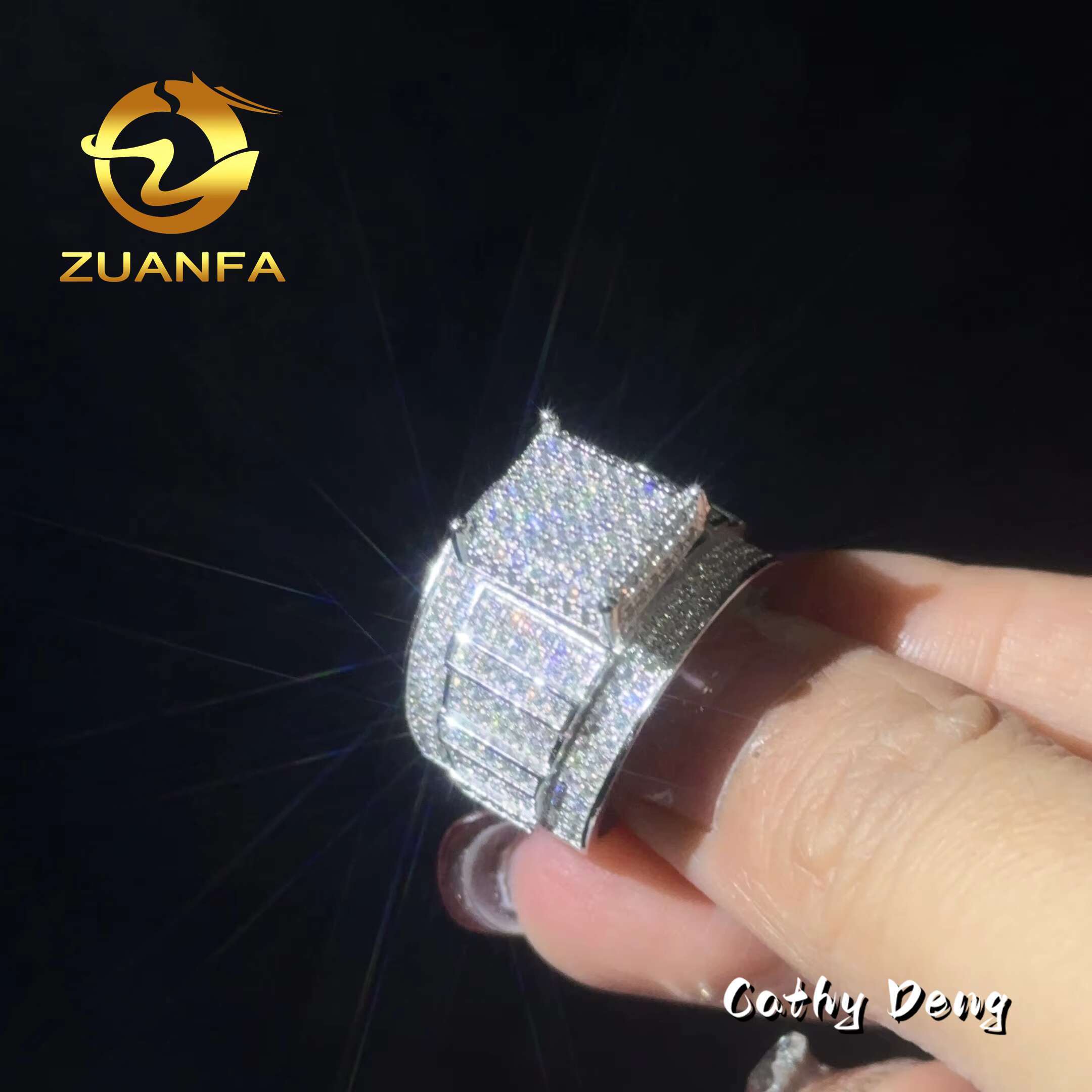 Hot Selling Diamond Rings Men Hip Hop Ring Classic Moissanite 925 Sterling Silver Ice Out Full Moissanite Cuban Ring
