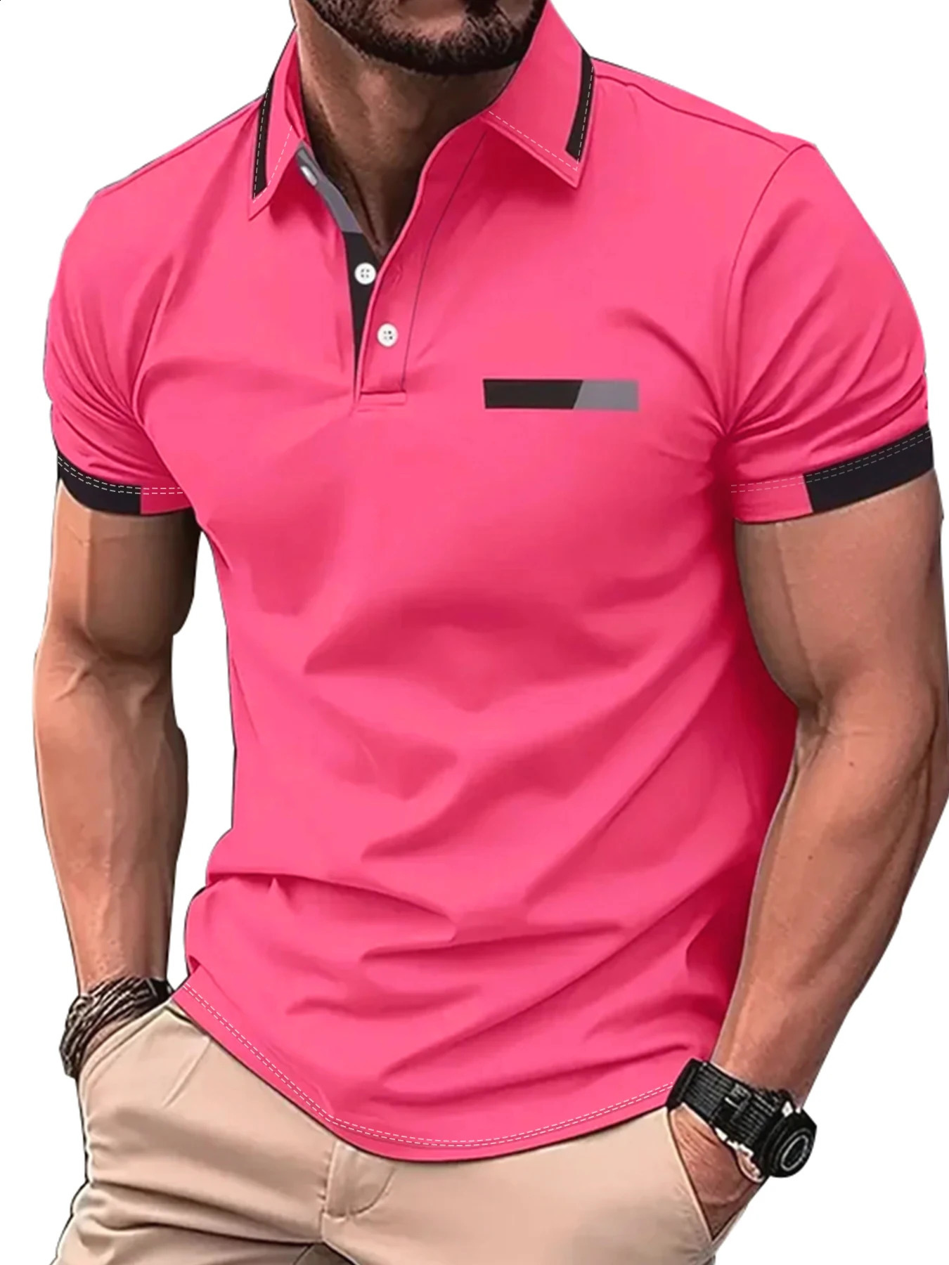 Summer Mens Short Sleeved 3-piece Set with a Lapel Polo Shirt Mens Casual Golf Top Polo Shirt with Elasticity and Comfort 250408