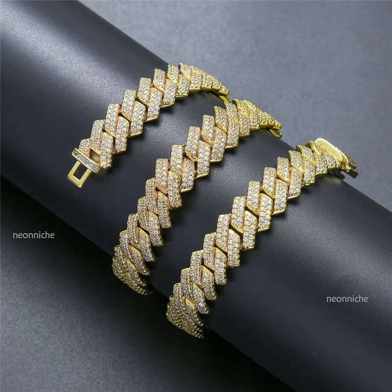 2025 New Trendy Fashion Jewelry 10mm 14mm Tow Rows Moissanite Men's Hip Hop Gold Plated Cuban k Chain Necklace