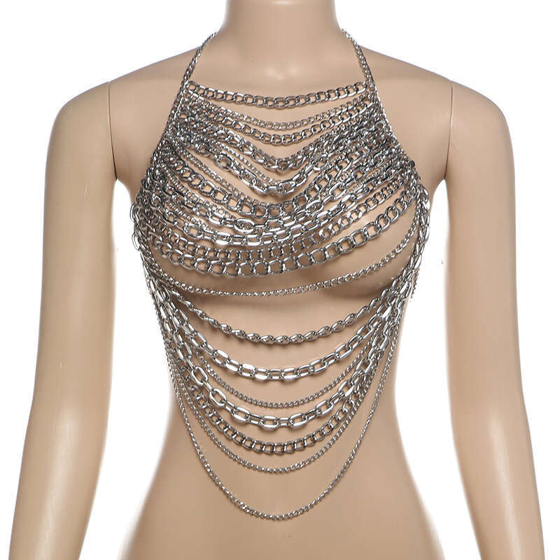 Women's Wear Summer Women's Wear New Product Fashionable And Personalized Metal Chain Hanging Neck Open Back Sexy Hollow Small Tank Top