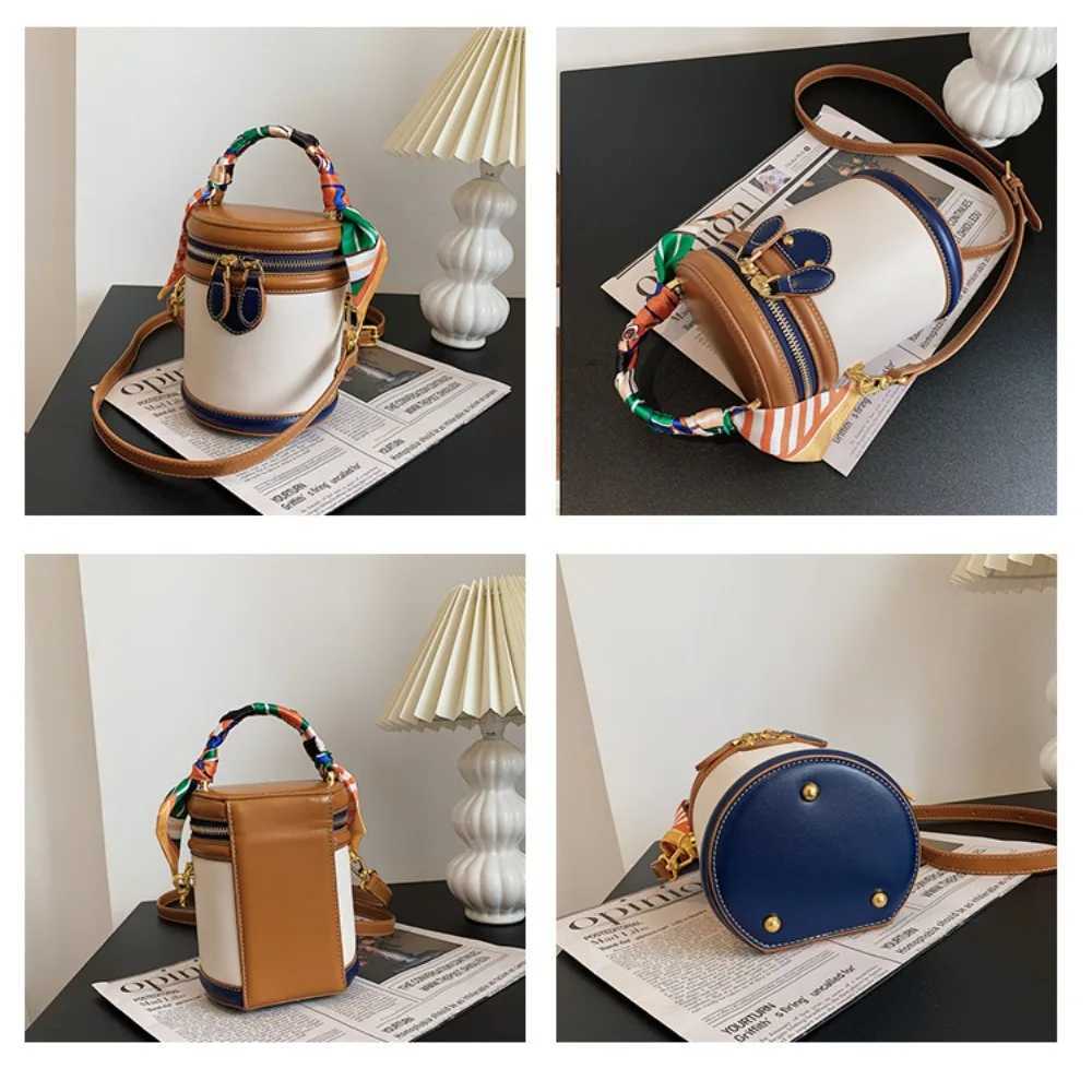 Exquisite PU leather bucket bag womens new cylindrical portable handbag large capacity shoulder cross bag travel shoppingXJ250412