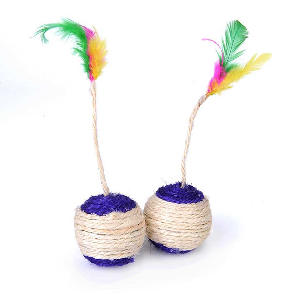 1 pet cat toy colored feather felt ball frosted claw interactive game ball cat toy sisal sand table ball Y250412