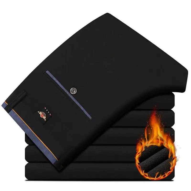 Mens elastic straight pants business casual pants mens formal mens pants solid color black BLUE Plus size 38 40 W250411