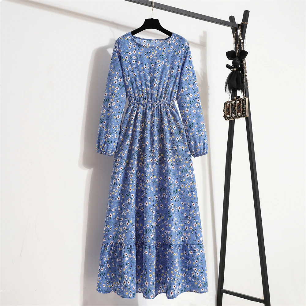 Spring Summer Women Maxi Dresses Casual Full Sleeve Floral Printed O-neck Woman Bohe Beach Party Long Dress Mujer Vestidos 250409