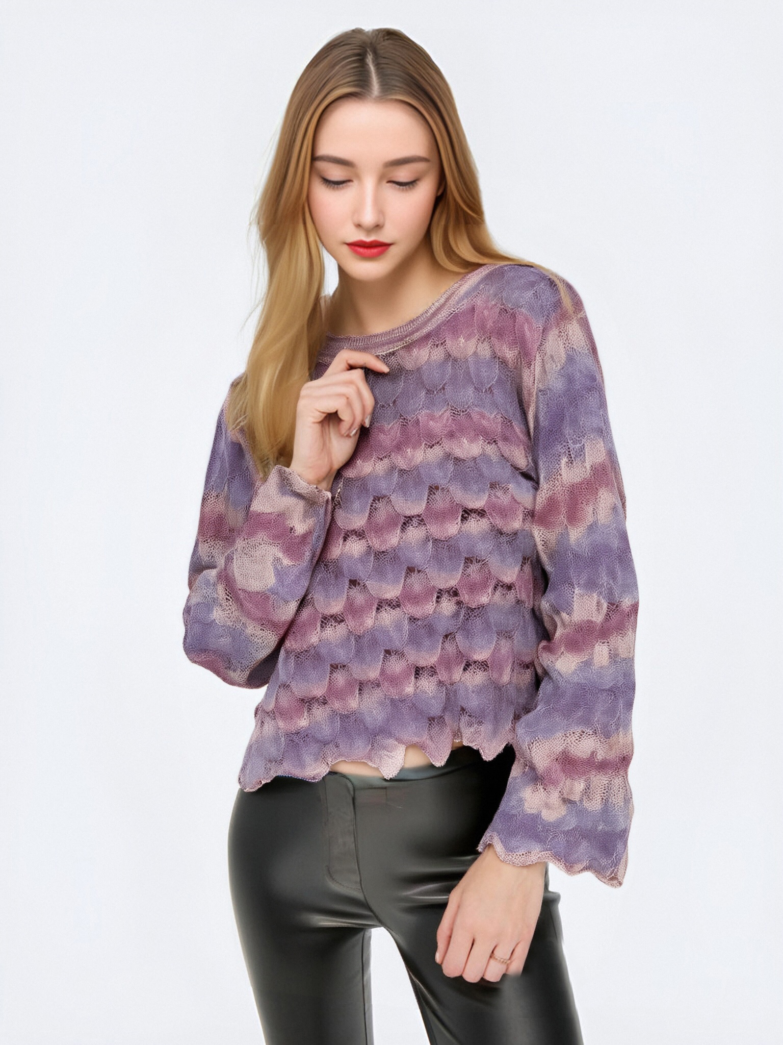 Elegant Ladies' Gold Silver Silk Sweater Featuring Phoenix Tail Flowers and Scales Comfortable Round Neck Style