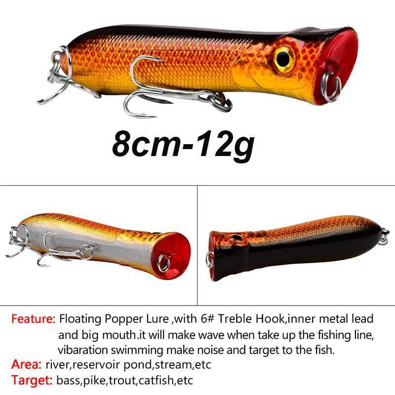 WESTBASS 1PX Silent Popper Lure 80mm-12g Floating Fishing Wobblers Long Casting Hard Bait Vivid Swimbait Crankbait Pesca Isca Z250411