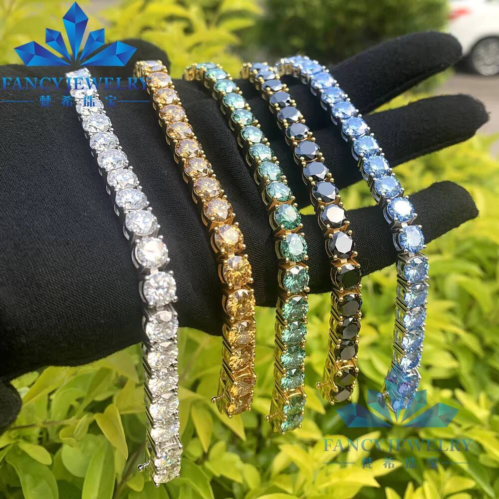 FancyJewelry 925 Sterling Silver Tennis Bracelet Classic Gift Blue Green Champagne Black Moissanite Iced Diamond Chain Necklaces